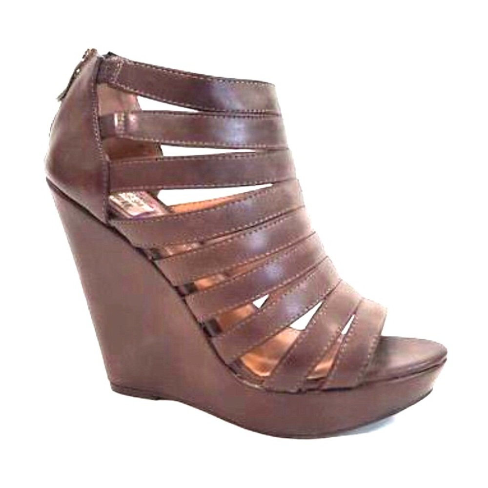 Strappy Brown Wedge Heels